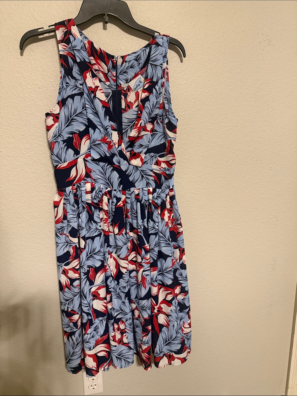 audrey Navy, Light Blue & Red Floral Sleeveless Dress